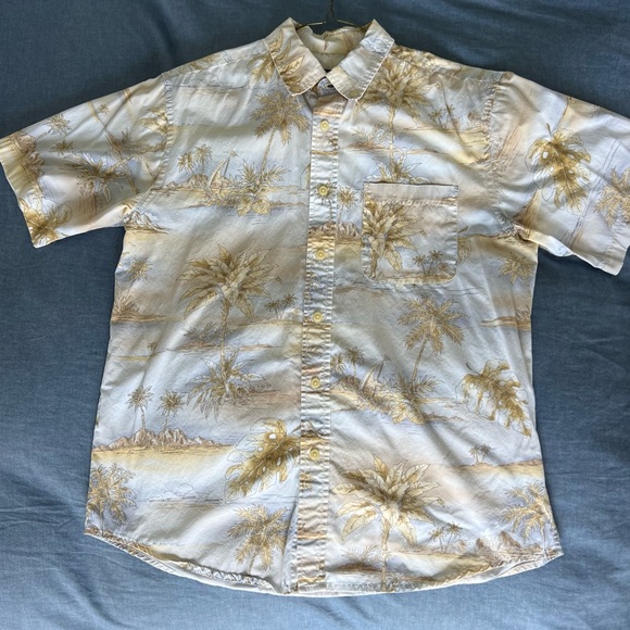 Tropical / Hawaiian David Taylor Cream and Gold Palm Print Shirt - Picture 5 of 5